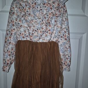 SHEIN Floral Ruffle Top with Brown Skirt